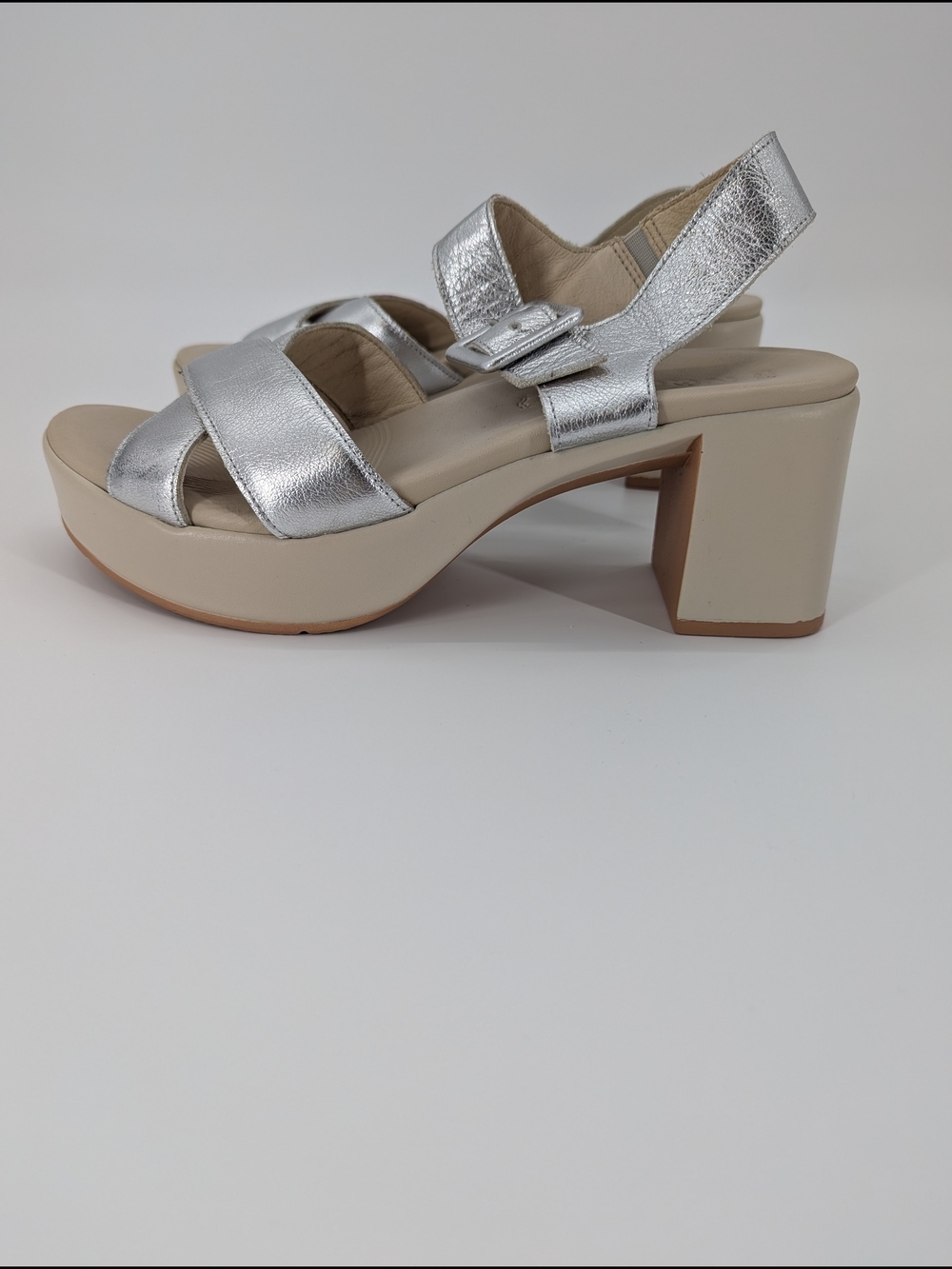 Naot Elite Platform Block Heel Sandals Silver Metallic Women's EU 40 US 9 Boho